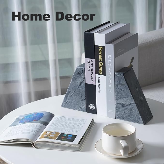 Karibiber Marble Bookends for Heavy Books, Decorative Book Ends for Shelves - Image 2
