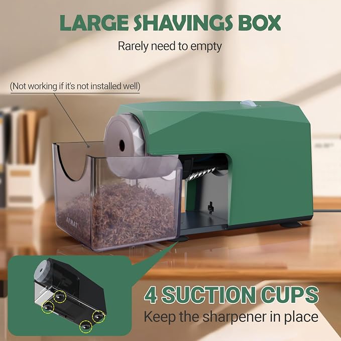 AFMAT Electric Pencil Sharpener, Fast & Hands-Free, 10K+ Uses, 5 Nibs, Fully - Image 7