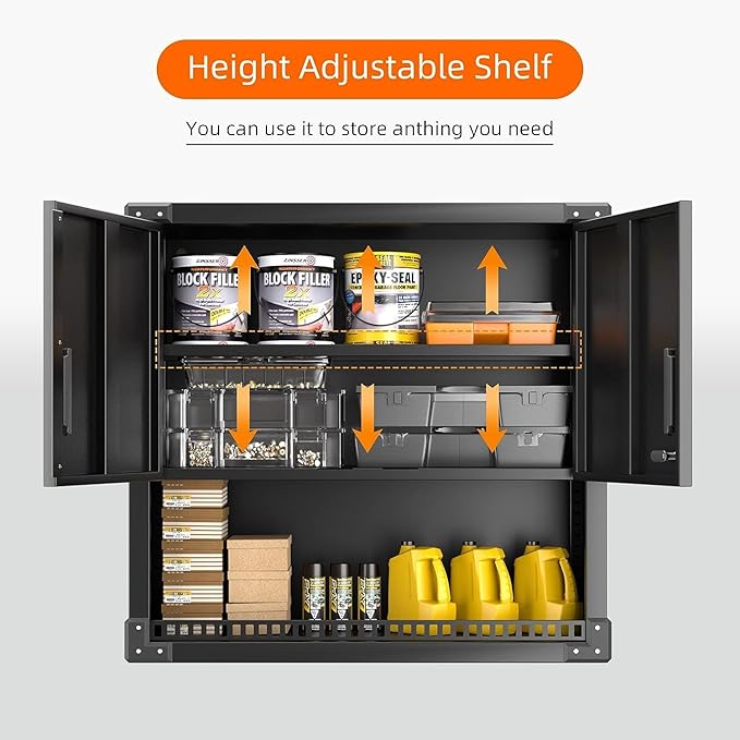 INTERGREAT Metal Wall Storage Cabinet with Locking Door and Adjustable Shelves, 31" Black Wall-Mounted Tool Cabinet for Garage,Warehouse,Office,Basement-DeskLoop Office