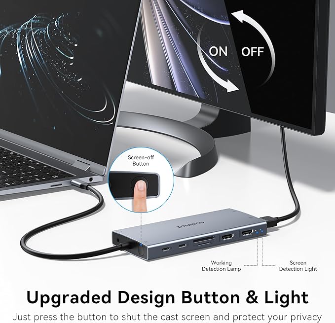 USB C Laptop Docking Station with 2 HDMI 4K@60Hz+DP 8K@30Hz for Dell HP Thinkpad Surface, 15 in 1 USB C Hub Triple Display Multiple Adapter, Dongle with USB A Port+Button+PD+Ethernet+SD/TF+Audio-DeskLoop Office