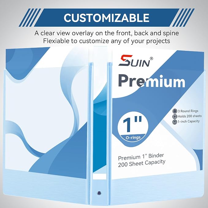 SUIN 1-inch 3 Ring Binder with 2 Interior Pockets, and School Use, 6 Pack Brush - Image 4