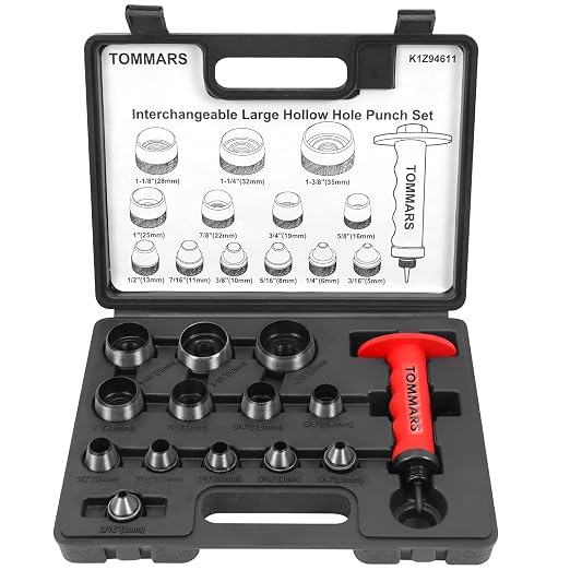 TOMMARS Hollow Punch Kit with Pin Point Punch Shaft Hole Cutter Set Gasket by TOMMARS