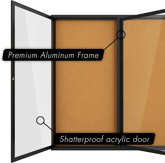 INNOVART Enclosed Bulletin Board 72”x48”, Lockable Cork Noticeboard - Image 3