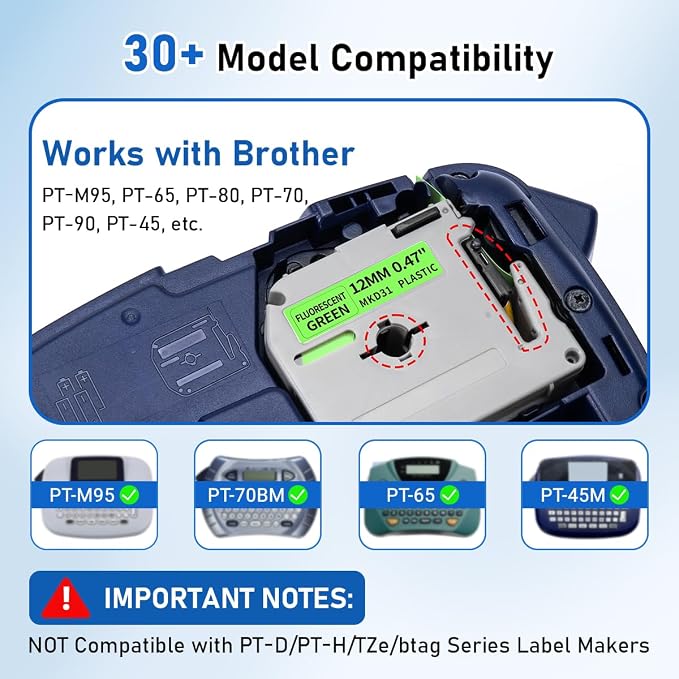 Compatible with Brother P Touch M Tape Green 12mm 0.47 | M-KD31 Fluorescent - Image 2