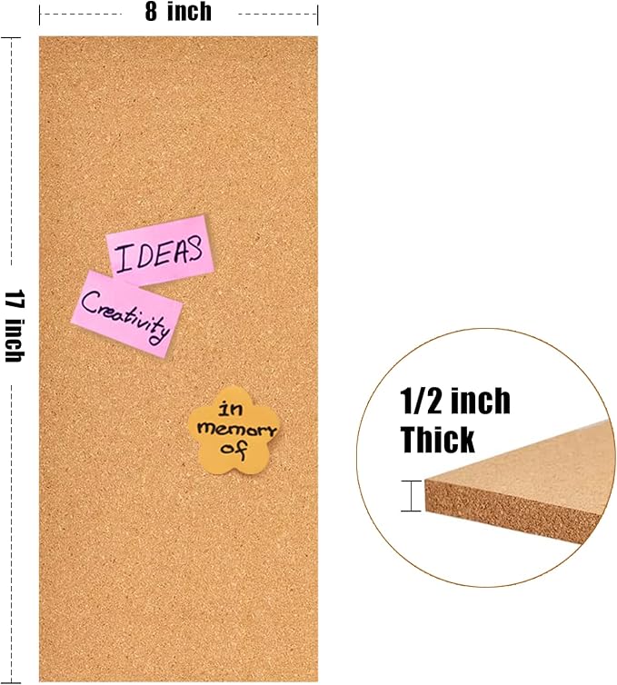 17x8 Cork Board Tiles Bulletin Board, 1/2" Thick Self-Adhesive Cork Boards - Image 2