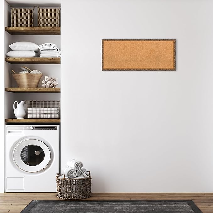 Amanti Art Natural Cork Board for Wall, 18x42 Vision Board with Bronze Frame, Large Corkboard Office Decor for Home Organization, Traditional Corkboard Pinboard to Display Items for Home Organization-DeskLoop Office