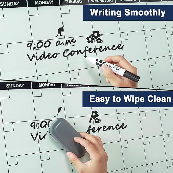 TSJ OFFICE Glass Calendar Whiteboard - 36 x 24 Inches Wall Mounted Monthly Dry Erase Calendar for Wall, Large Magnetic Glass White Board for Office, Home & School-DeskLoop Office