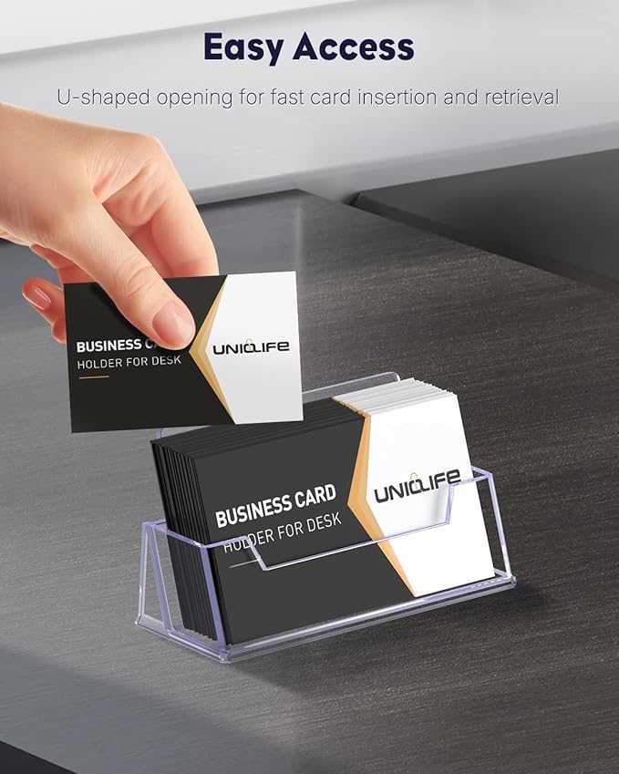 Uniclife 2 Pack Acrylic Business Card Holder for Desk 1 Slot Clear Business Card Display Stand for Men & Women Desktop Business Card Organizer Card Stand for Office Home Exhibition, 60 Card Capacity-DeskLoop Office