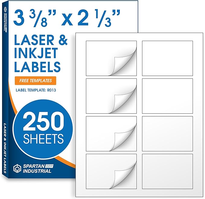 2 1/3" X 3 3/8" Matte White Printable Labels Name Tag Stickers, Address and by SpartanIndustrial