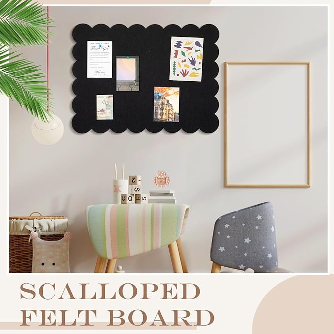Mooliwe Scalloped Felt Bulletin Board 36 x 24 Inches Foldable Black Pin Cork - Image 6