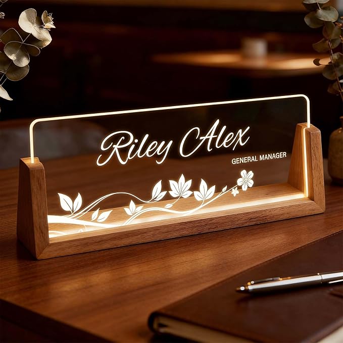 Custom Name Plate for Desk, Personalized Light Up Acrylic Desk Name Plate by Semyifu