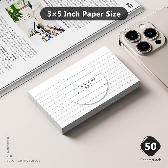 250 Count Index Cards 3 x 5 Inch, Heavyweight Colored Lined Note Cards Portable - Image 2