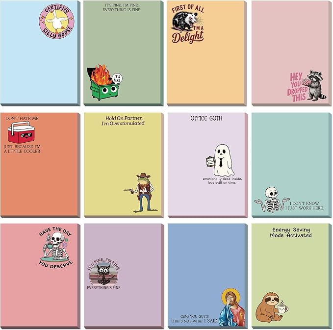 12 Pcs Funny Sticky Notes for Work 4x3 Inches Sarcastic Self Adhesive Notepads by Saypacck