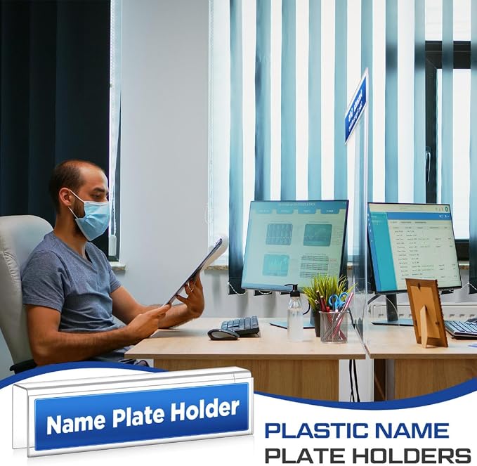 Wonderjune 10 Pack Plastic Cubicle Name Plate Holder 8.5" Wide x 2" High Glass - Image 5