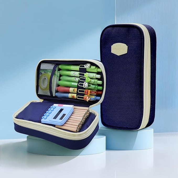 Large Capacity Pencil Case - Durable Zipper Aesthetic Pen Pouch, Big Storage Organizer for School, Office & Travel - Waterproof & Multi-Use (Blue)-DeskLoop Office