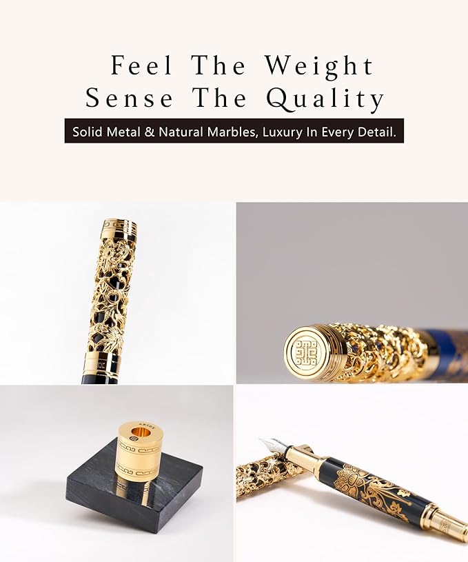 Luxury Fountain Pen Set With Stand - Museum Art Collections - Crafting Timeless Beauty - the Best Gift & Office Desk Decor, German SCHMIDT Fine Nib, Inspirational Office Desk Decor-DeskLoop Office