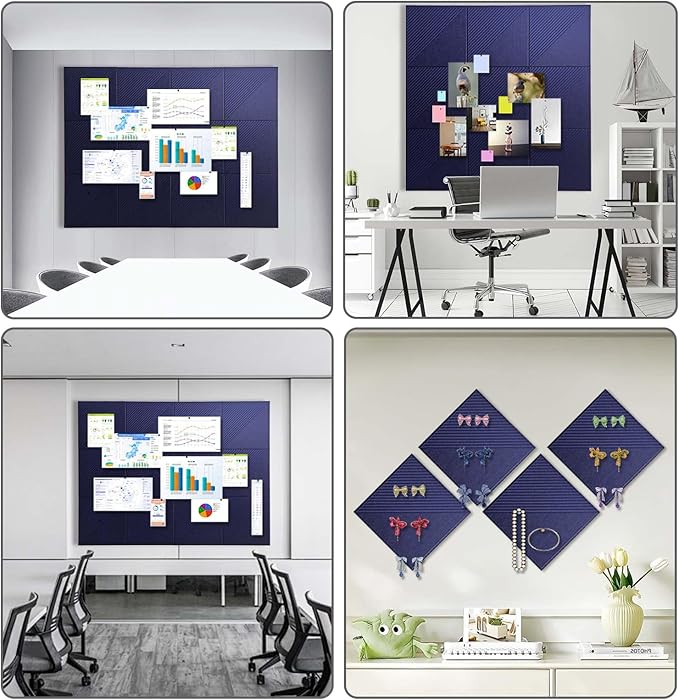 Large Cork Board for Walls 48"x 36", 12 Pack Felt Wall Tiles with Safe Removable Adhesive Tabs, Cork Board for Office,Pinboard Bulletin Board - Dark Blue-DeskLoop Office