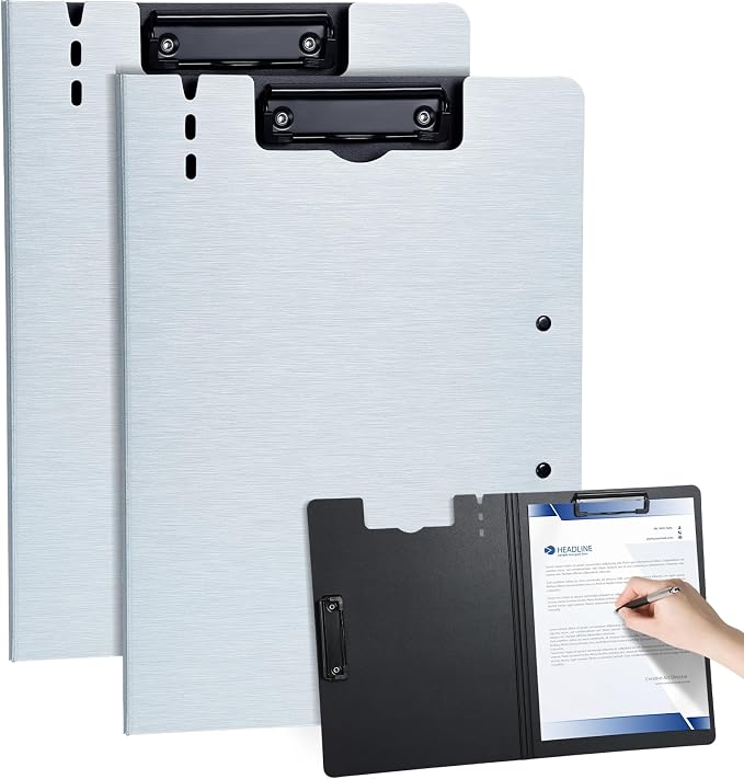 Clipboard Folder, with Dual Metal Clips, Embossed-Texture, Folding 360° Rotating by WORPSON