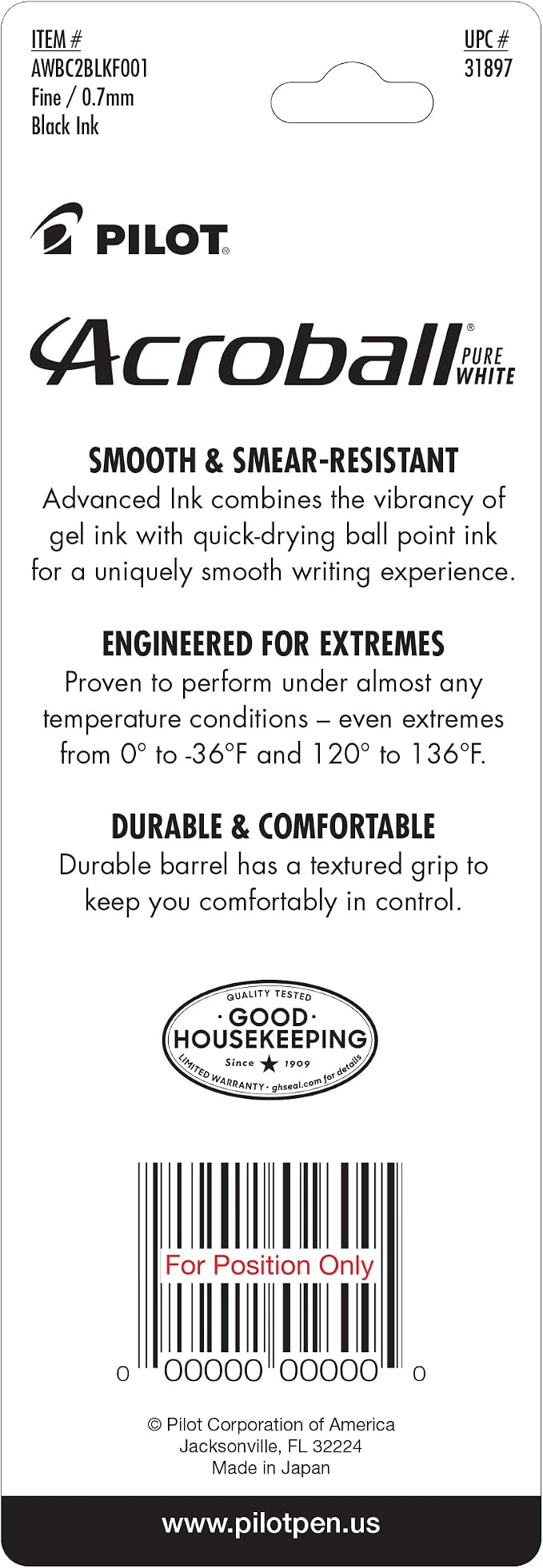 PILOT Acroball PureWhite Advanced Ink Refillable & Retractable Ball Point Pens - Image 2