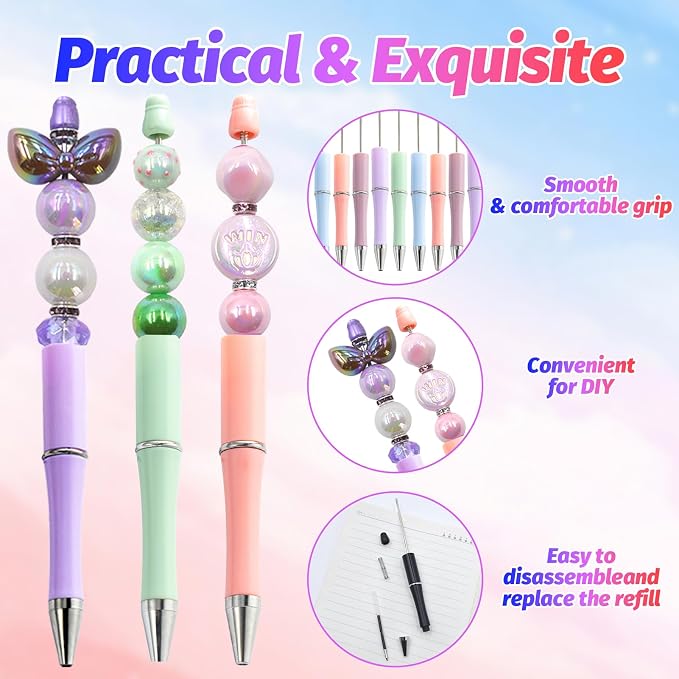 150 Pieces DIY Beadable Pen Kit – 50 Plastic Ballpoint Pens - Image 3