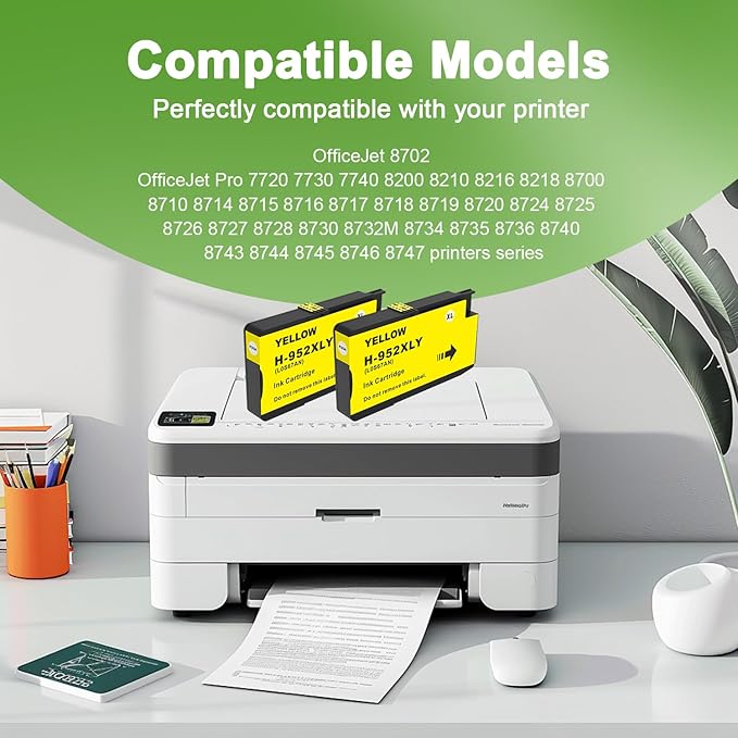 952XL Yellow Ink Cartridges with Upgrade Device Replacement for HP 952 XL Combo Pack for HP Officejet Pro 7740 8720 8710 8210 8715 8740 8702 8730 8725 Printers (952XL Yellow High-Yield 2 Packs)-DeskLoop Office