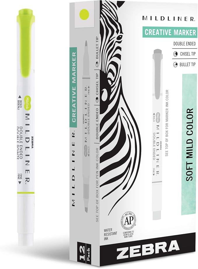Zebra Pen Mildliner Dual-Tip Highlighters, Broad and Fine Tips, No Bleed by ZebraPen