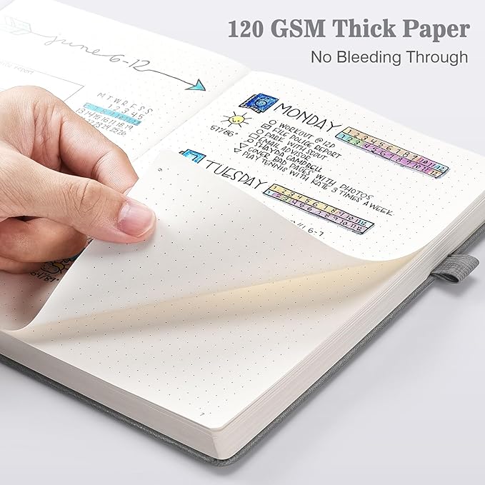Bullet Dotted Journal Notebook 3 Pack, A5 Dotted Journal with 120gsm Paper, Leather Dotted Notebook, Hardcover Dot Grid Notebook Each with 156 Nmubered Pages, Dot Journal for Women, Men 5.75" × 8.38"-DeskLoop Office