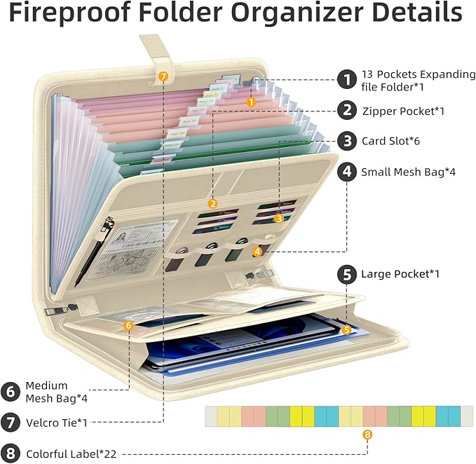 Fireproof Accordion File Organizer, Portable Expanding File Folder - Image 3