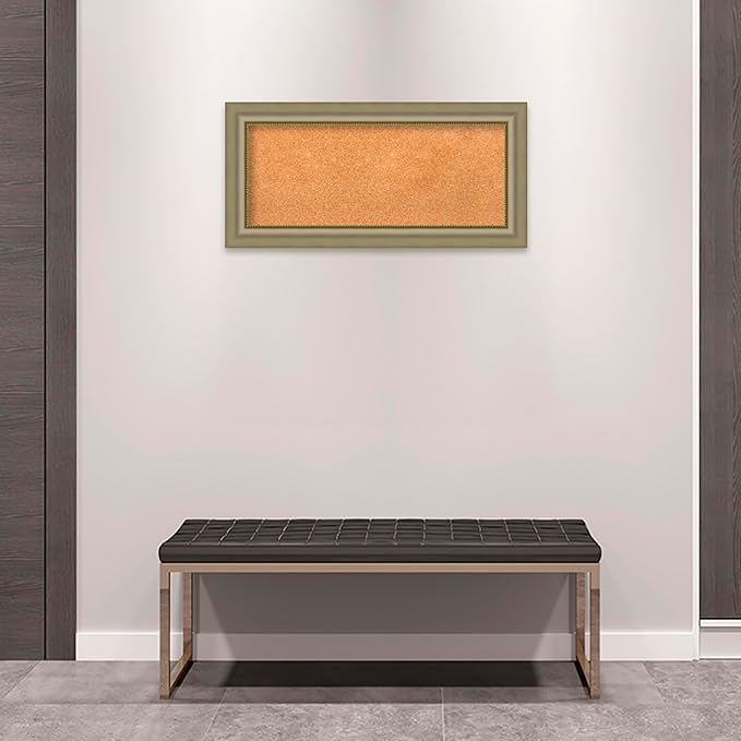 Amanti Art Natural Cork Board for Wall, 17x35 Vision Board with Silver Wood Frame, Medium Corkboard Office Decor for Home Organization, Traditional Corkboard Pinboard to Display Items for Home-DeskLoop Office