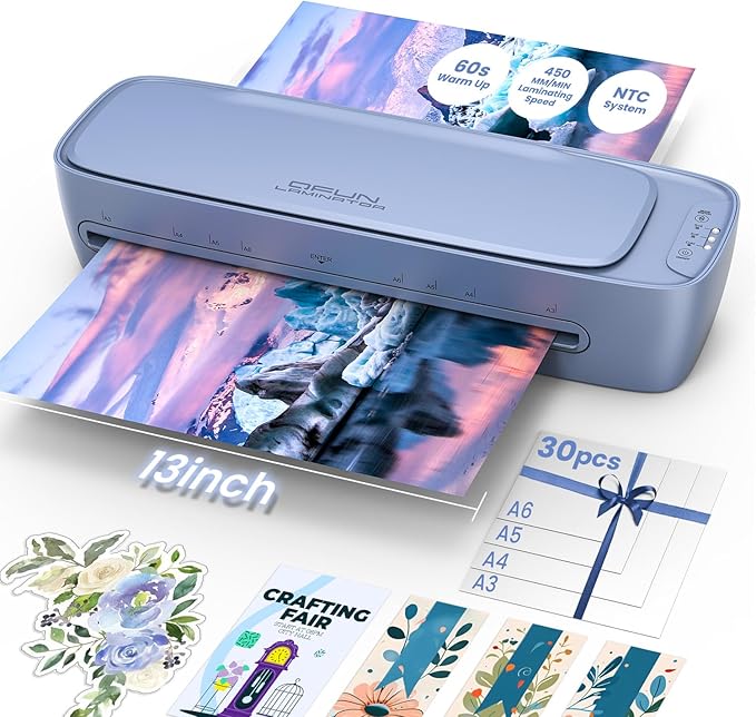 13 Inch Laminator Machine 11x17 with Laminating Sheets Personal Laminator for Teachers, 60S Warm Up Cold Thermal Lamination Machine for Home Office, A3 Laminating Machine Portable Paper Laminate Kit-DeskLoop Office