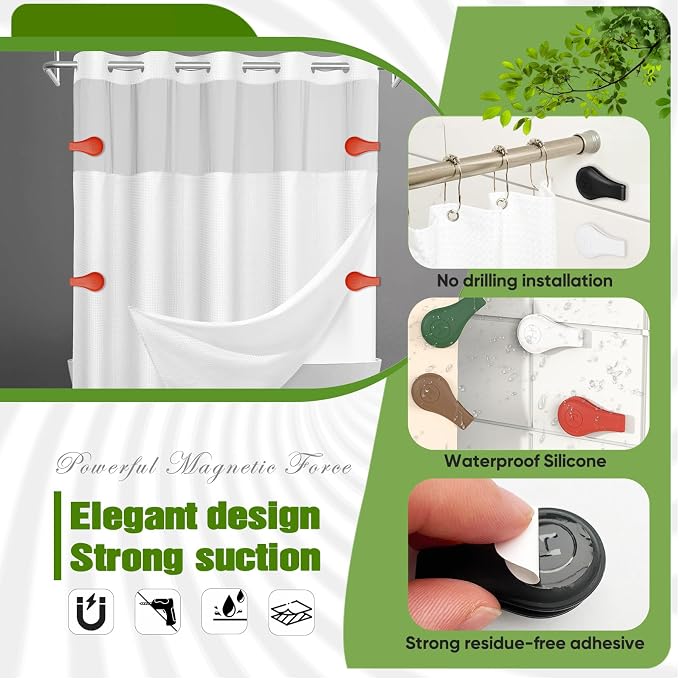 4-Pack Magnetic Silicone Shower Curtain Clips, Keep Liner Closed, one-hand - Image 4