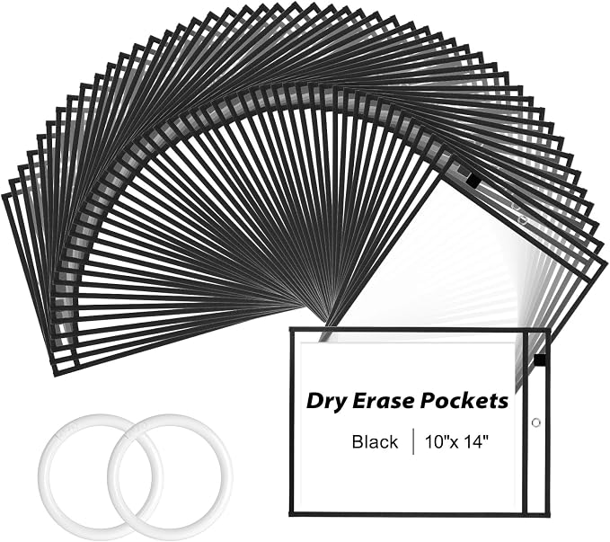 30 Packs Dry Erase Pocket Sleeves by EEHZTSIOFFICE