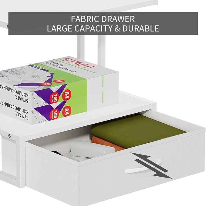 Printer Stand with Storage for Desk, with Fabric Drawer Desktop Printer Stand - Image 2