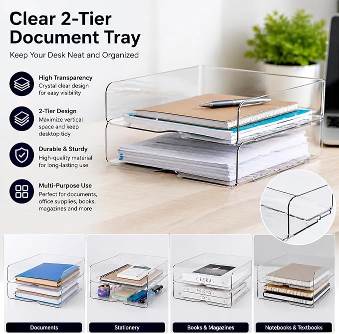 DCA Large Capacity Desk Organizer, 2 Tier Paper Organizer, Letter Tray File - Image 6