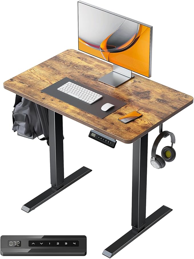 FEZIBO One-Piece Standing Desk Adjustable Height Stand up Home Office Desk, 32x24 Inch Electric Standing Computer Desk, with 4 Memory Presets, Fixable casters, Rustic Brown-DeskLoop Office