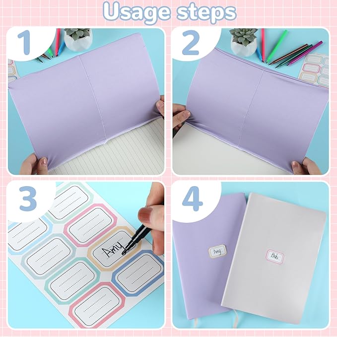 Jumbo Stretchable Book Covers 12PCS Reusable Fabric Book Covers with Label 9x11in Boho Pastel Protective Sleeve for Hardcover Book Textbook Cover for School Fits Most Book Sizes Up to 10x12.5in-DeskLoop Office