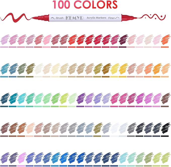 100 Colors Brush & Fine Tip Acrylic Paint Pens, Dual Tip Acrylic Paint Markers for Paper, Wood, Canvas, Stone, Rock, Glass, Fabric, DIY, Ceramic, Art Supplies for Kids and Adults Drawing-DeskLoop Office