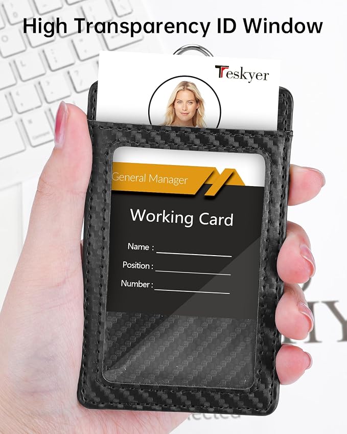 Teskyer Badge Holder with Lanyard, Leather ID Name Badge Card Holder with - Image 3