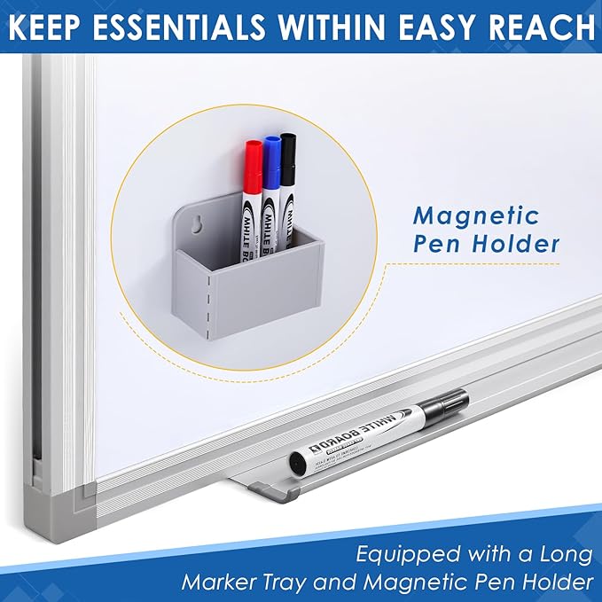 SWANCROWN White Board Dry Erase 60 x 36 Inches, Large Whiteboard for Wall with Thick Aluminum Frame, 5' x 3' Magnetic Whiteboard with Long Marker Tray & Magnetic Pen Holder for Office & Home-DeskLoop Office