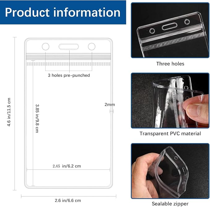 300 Pack Clear Waterproof ID Badge Holder, Vertical Plastic ID Holder - Image 2