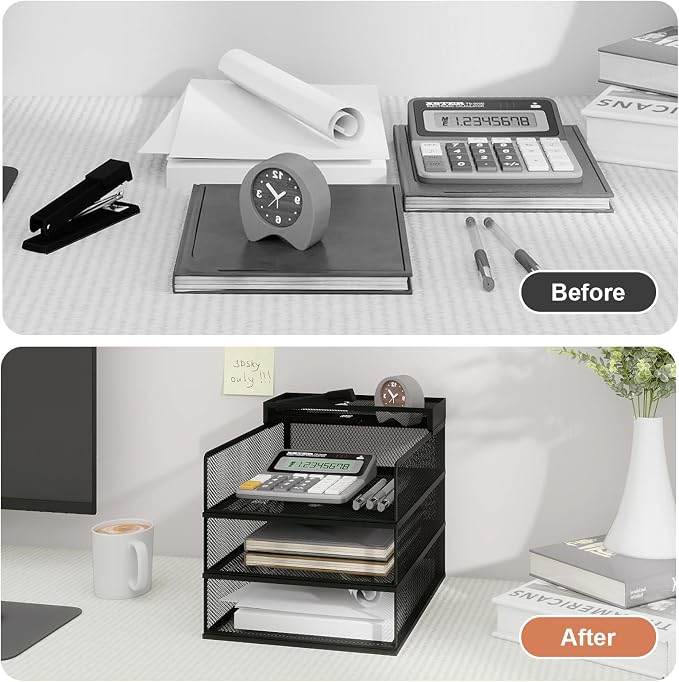 Natwind 3-Tier Stackable Metal Mesh Letter Paper Tray Organizer, Mail Tray - Image 6