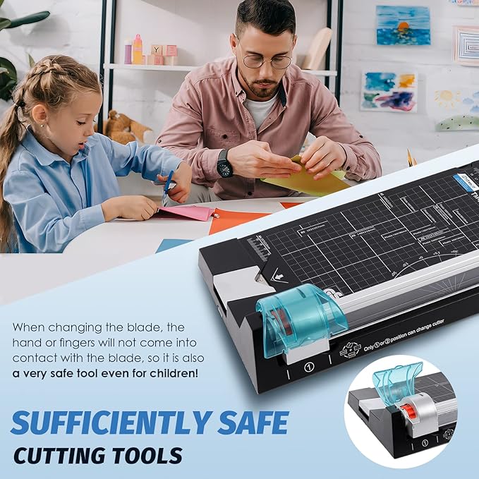 12 Inch Rotary Paper Cutter Heavy Duty, Paper Trimmer with 4 Different Blades for Straight/Wave/Dotted/Creasing Line, Suitable for Cutting Paper Coupons Photos Postcards Scrapbook-DeskLoop Office