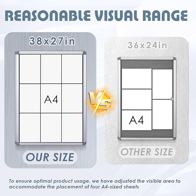 Enclosed Bulletin Board Lockable Display Case Message Board with Locking Door for Indoor, Black Felt, Silver Aluminum Frame, 38x28inches(9xA4)-DeskLoop Office