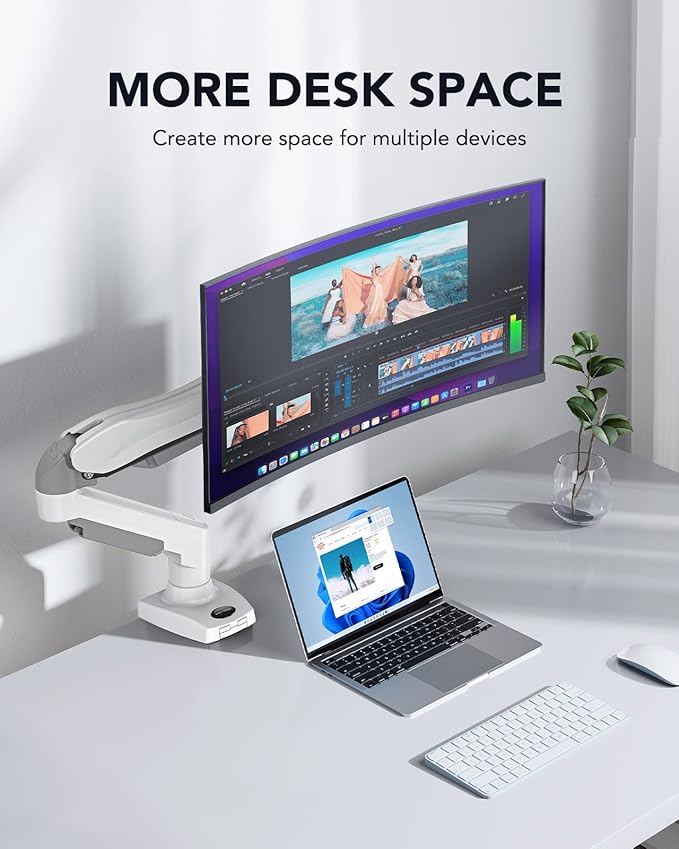 HUANUO Single Monitor Mount, 13 to 32 Inch Gas Spring Monitor Arm, Adjustable Stand, Vesa Mount with Clamp and Grommet Base - Fits 4.4 to 19.8lbs LCD Computer Monitors-DeskLoop Office