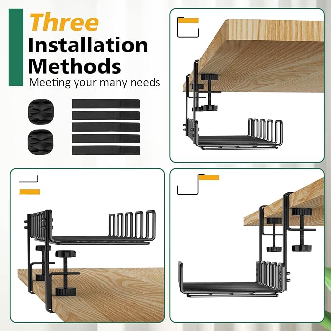 REFLYING Under Desk Cable Management Tray, L 15.7'' W 6.3'' No Drill Steel Desk - Image 7