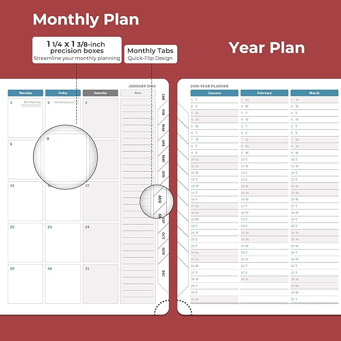 IN-LUXPRO Planner 2026 Daily Weekly and Monthly, 12 Months Spiral Bound - Image 4
