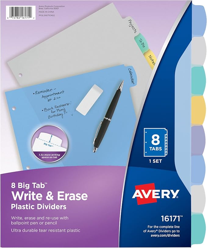 Avery Big Tab Write & Erase Durable Plastic Dividers by Avery