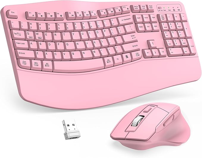 Wireless Keyboard and Mouse Combo, 2.4G Full Size Wave Keys Ergonomic Keyboard by Unknown