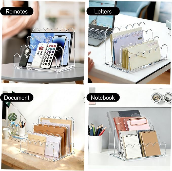 3 Compartments Acrylic Mail Organizer, Vertical File Sorter & Scalloped Desk - Image 7