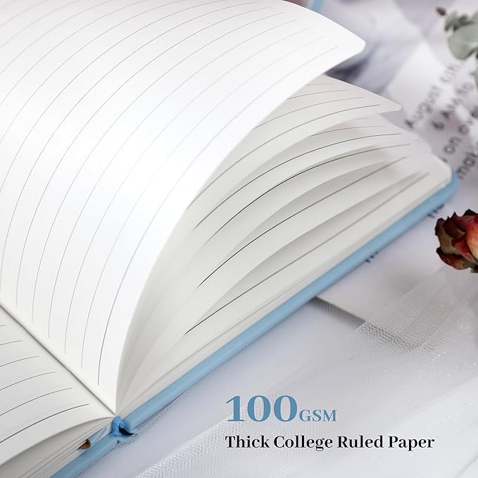 Lined Journal Notebook for Women Cute Leather Journaling Notebooks for Writing 192 Pages A5 Hardcover Aesthetic Floral Diary, 5.7 x 8.3 In, Blue-DeskLoop Office